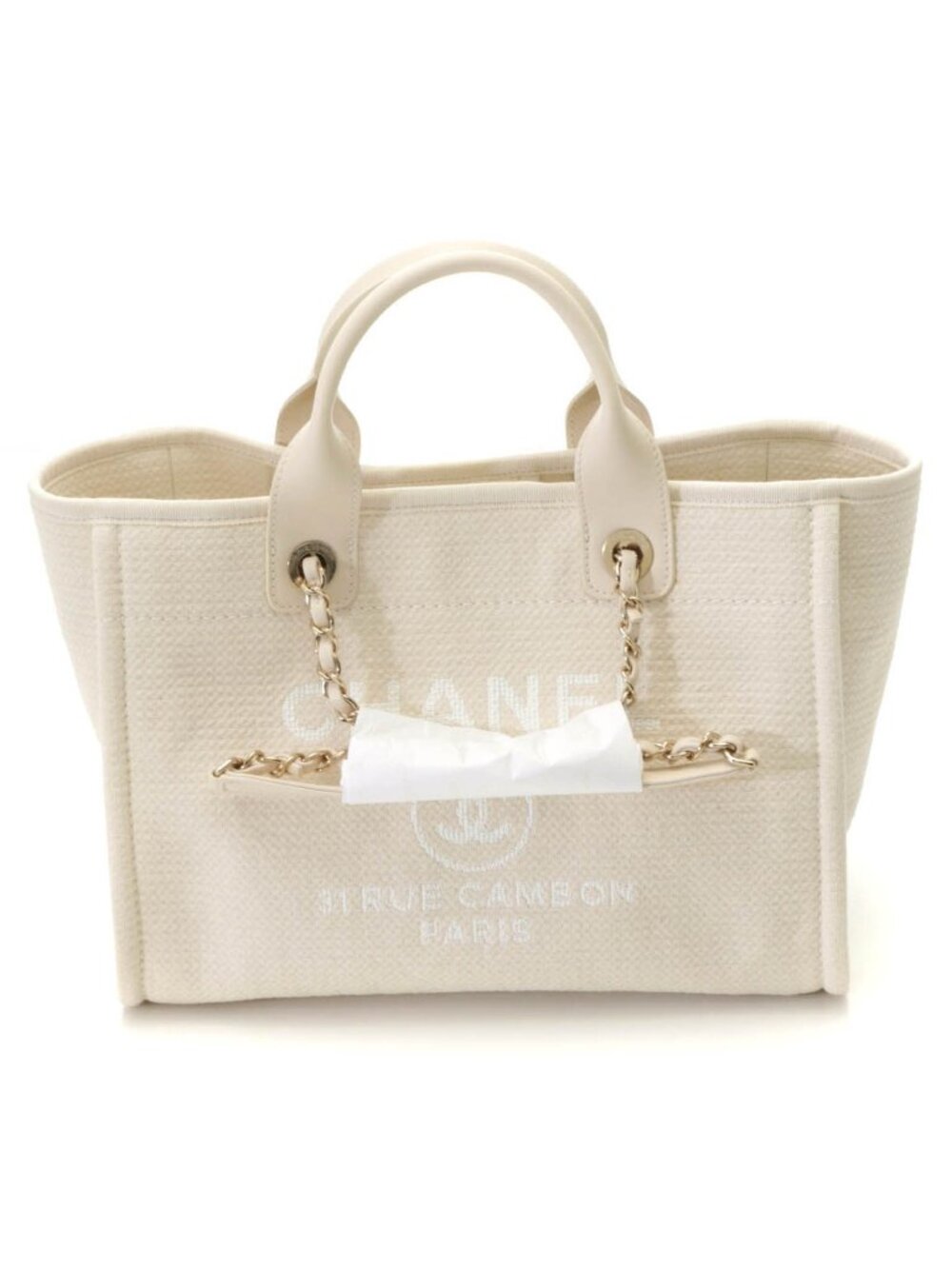 Chanel Deauville Small Shopping Bag White Handbag Canvas